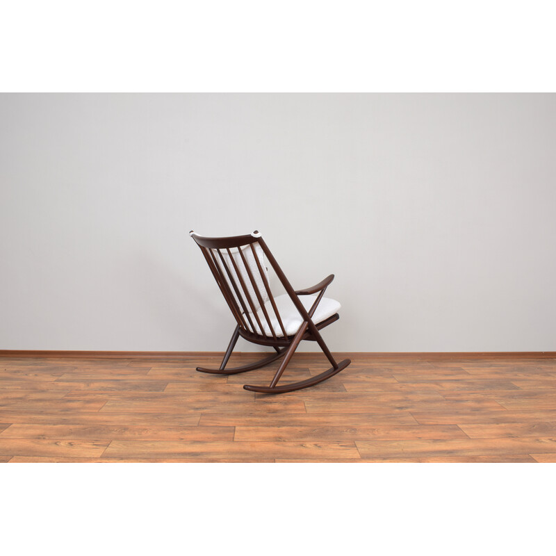 Danish vintage teak and boucle rocking chair by Frank Reenskaug for Bramin, 1960s