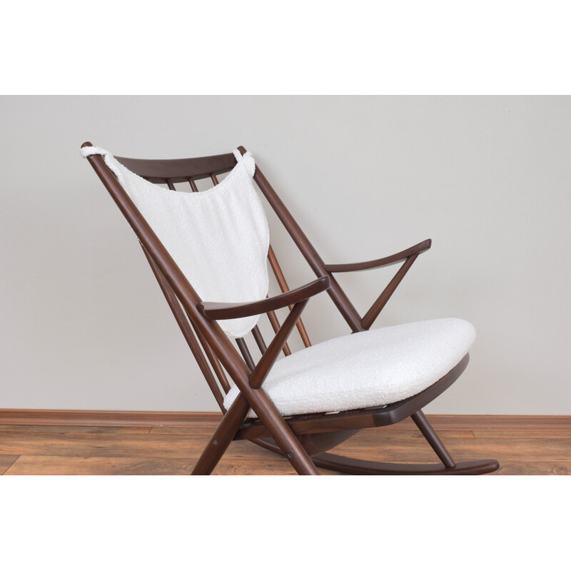 Danish vintage teak and boucle rocking chair by Frank Reenskaug for Bramin, 1960s