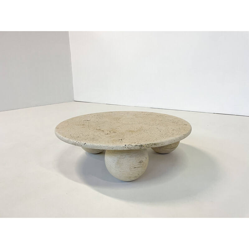 Table basse ronde vintage en travertin, Italie