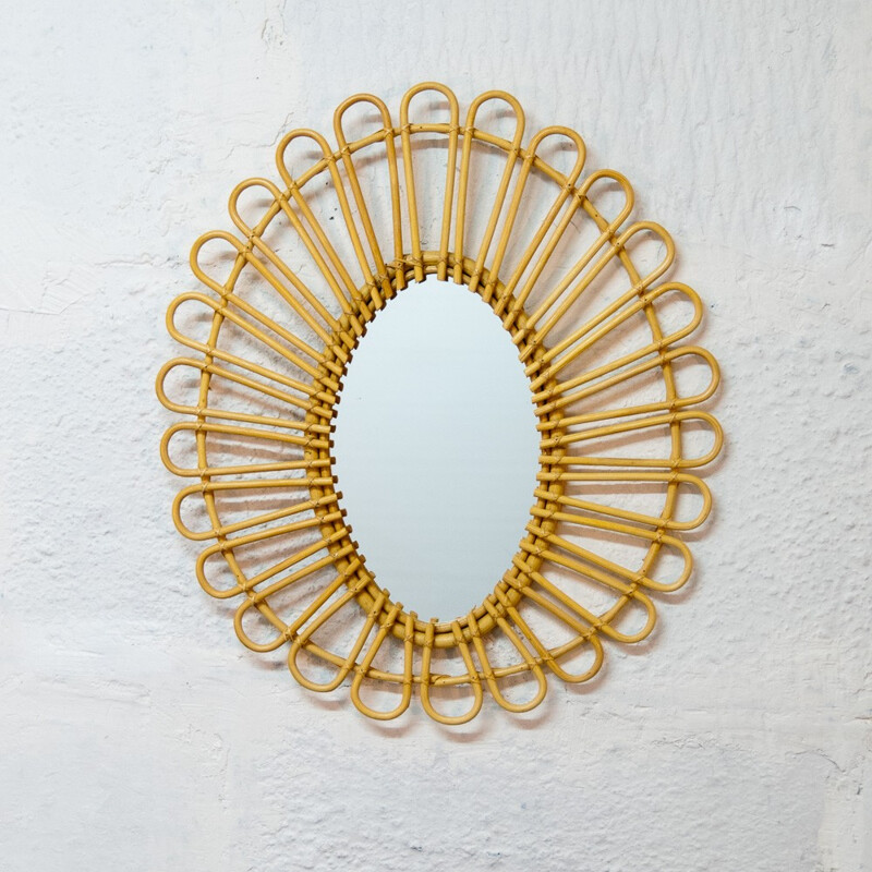 Miroir oval en rotin - 2000