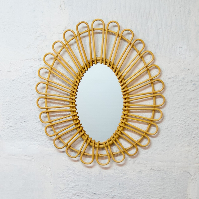 Oval rattan mirror - 2000s