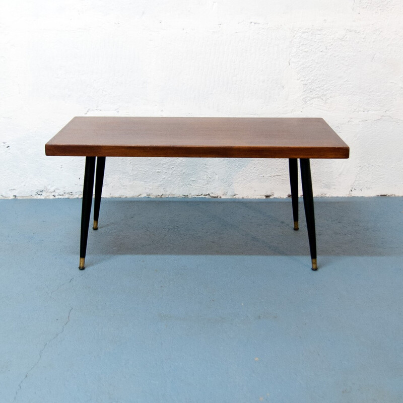 Vintage wood and brass coffee table - 1960s