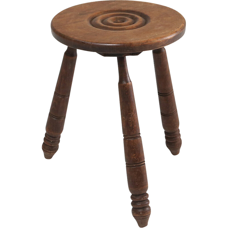 Vintage brutalist stool in solid wood, 1960s