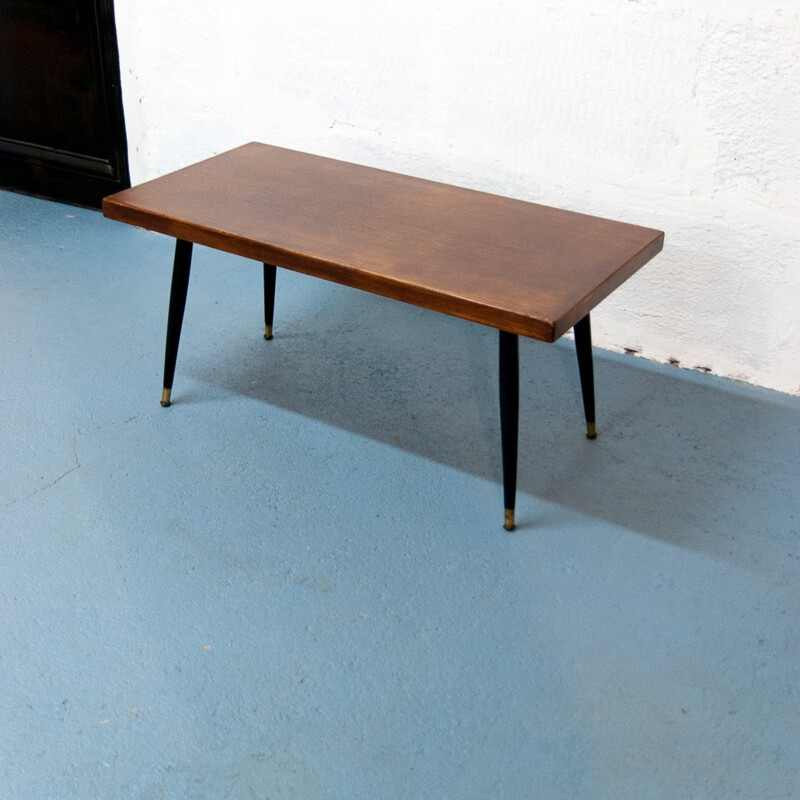 Vintage wood and brass coffee table - 1960s
