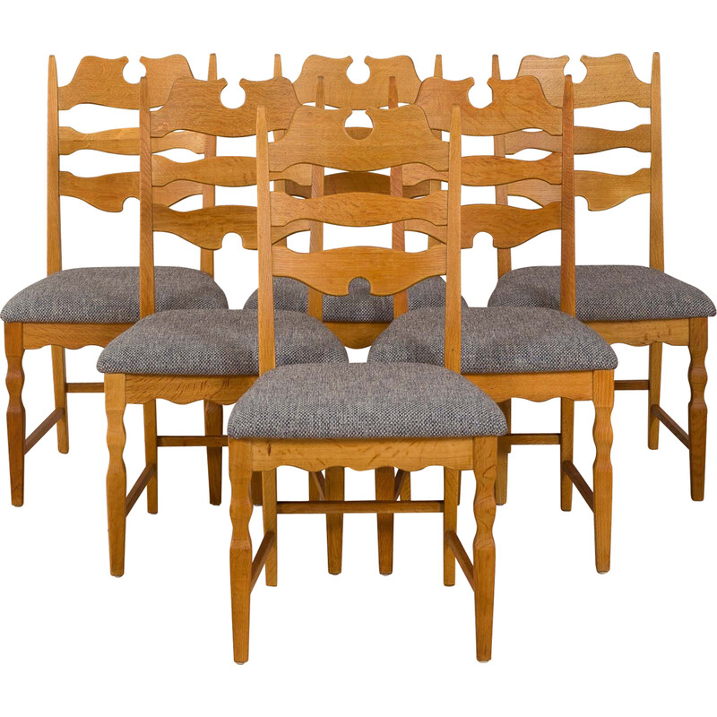 6 Vintage oak chairs by H. Kjærnulf for Eg Kvalitetsmøbler, Denmark 1960