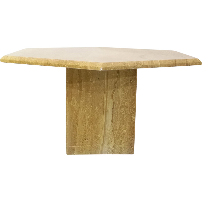 Table basse hexagonale vintage en travertin , 1970-1980
