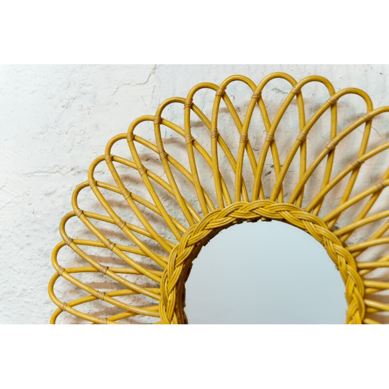 Sun shaped  mirror with rattan curved rods - 2000s