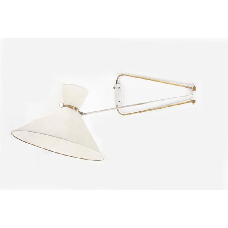 White wall light by Robert Mathieu with its original rhodoid shade - 1950s