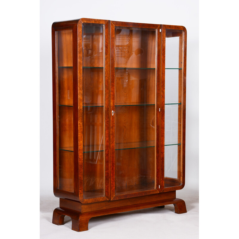 Vintage Art Deco walnut display cabinet, 1920s