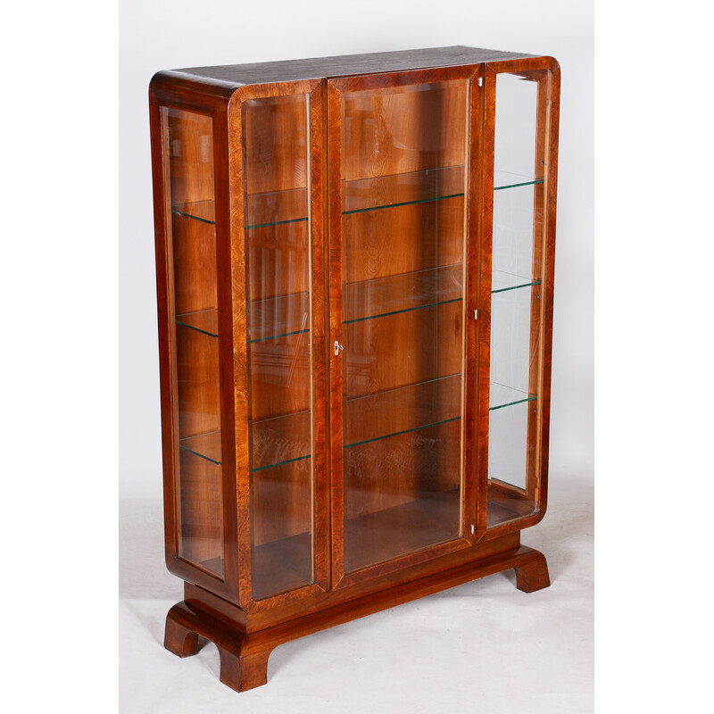 Vintage Art Deco walnut display cabinet, 1920s