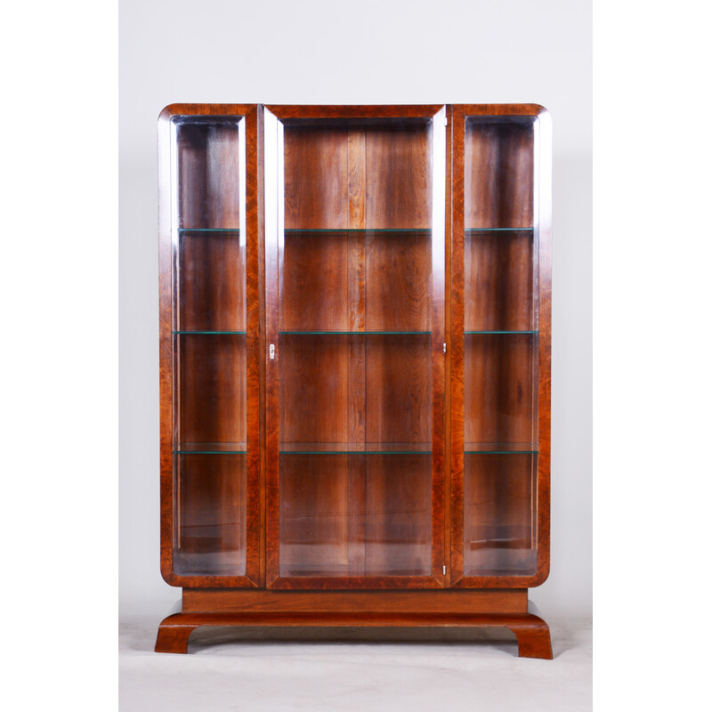 Vintage Art Deco walnut display cabinet, 1920s