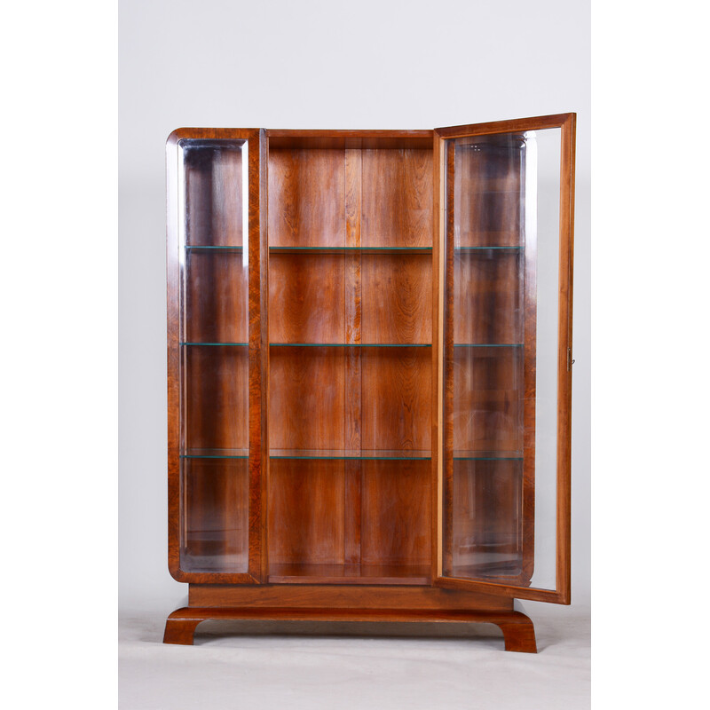 Vintage Art Deco walnut display cabinet, 1920s