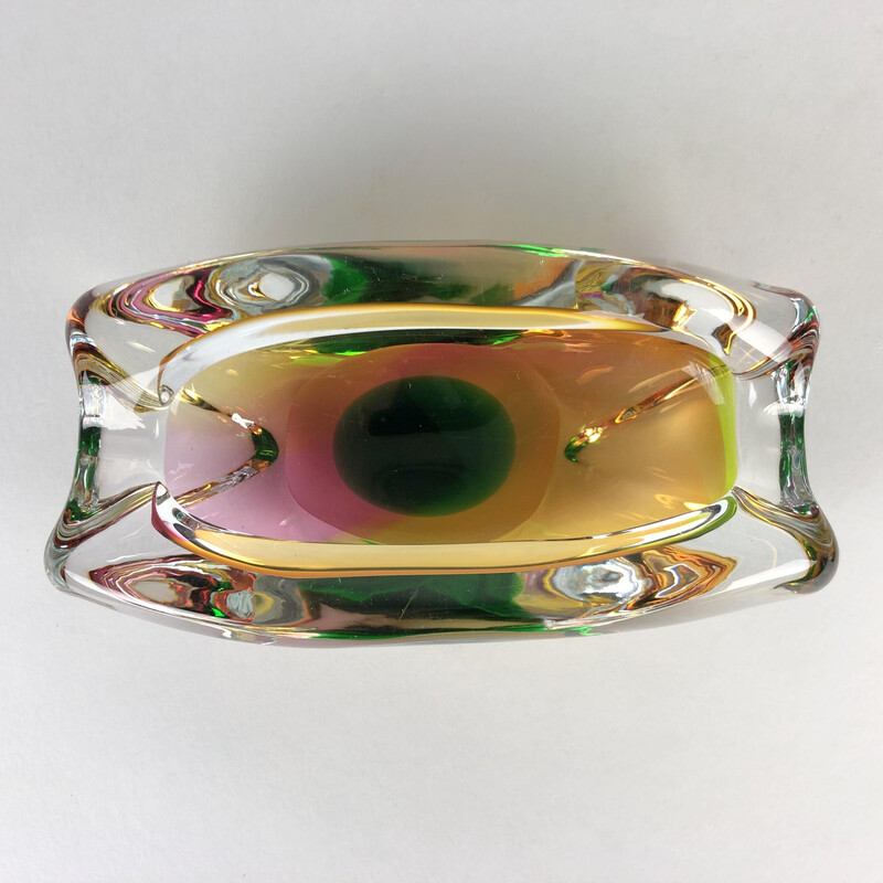 Cenicero de cristal vintage de Josef Rozinek para Novy Bor Glassworks, años 60