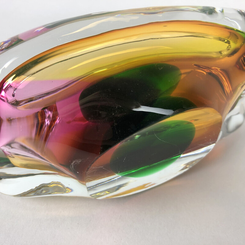 Cenicero de cristal vintage de Josef Rozinek para Novy Bor Glassworks, años 60
