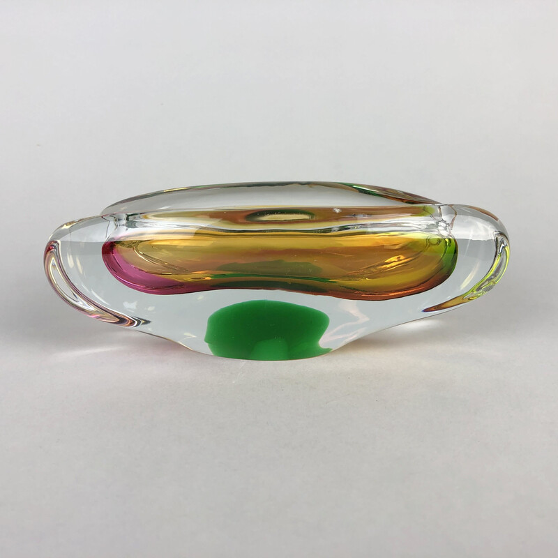 Vintage glass ashtray by Josef Rozinek for Novy Bor Glassworks, 1960s