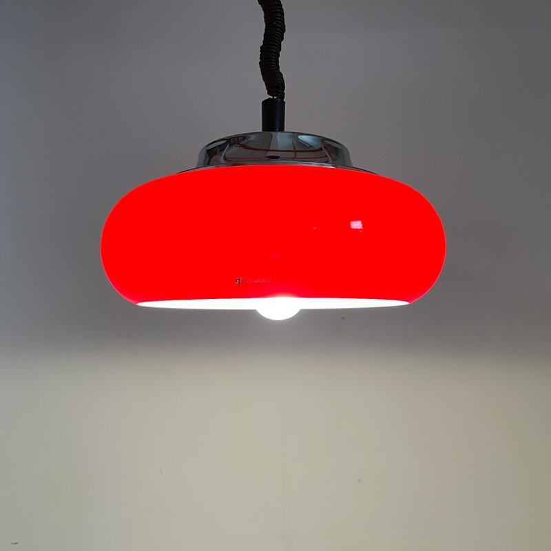 Mid century red pendant lamp by Harvey Guzzini for Meblo, Italy 1970s