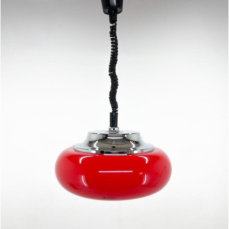 Mid century red pendant lamp by Harvey Guzzini for Meblo, Italy 1970s