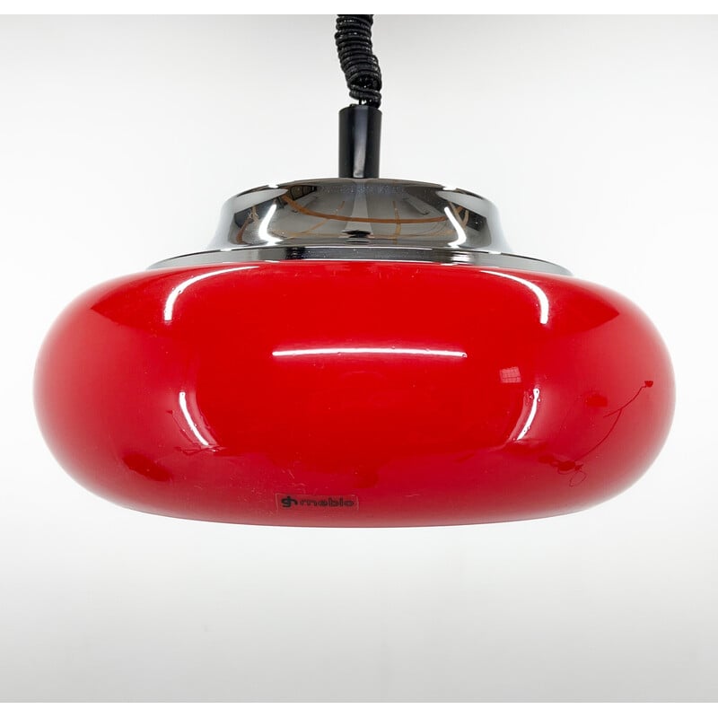 Mid century red pendant lamp by Harvey Guzzini for Meblo, Italy 1970s