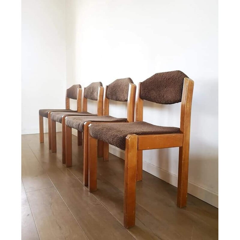 global Elemental Aprendizaje Juego de 4 sillas vintage de madera con asientos de tela gruesa, 1960
