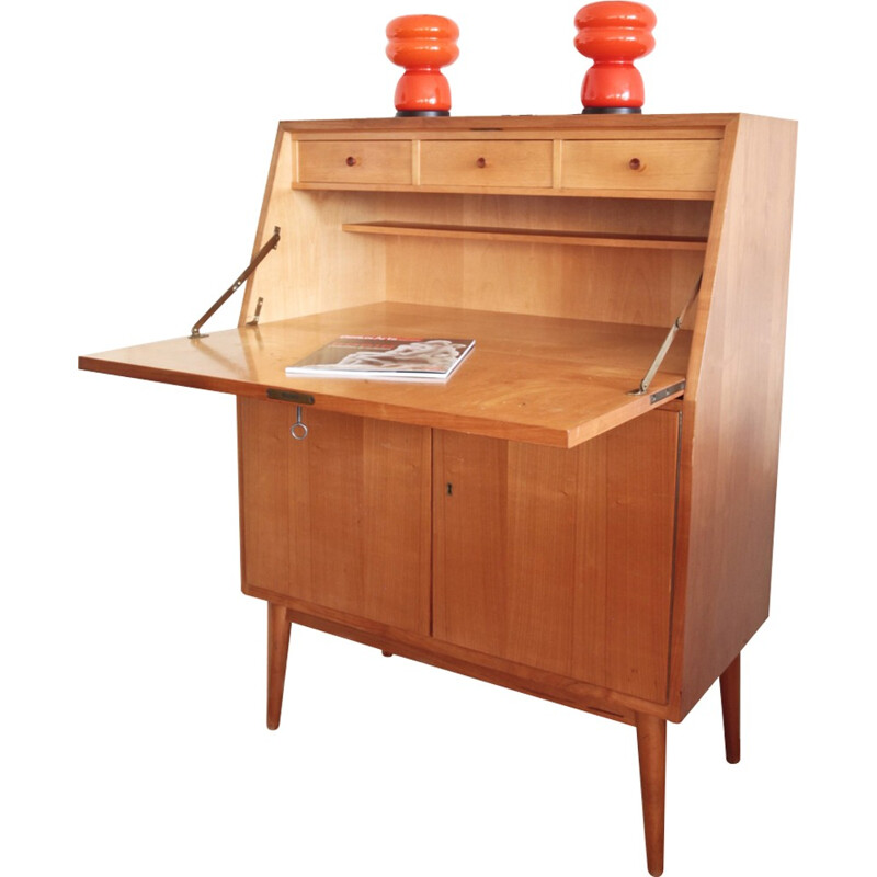 Mid-century secretary dutch in blond wood - 1950s