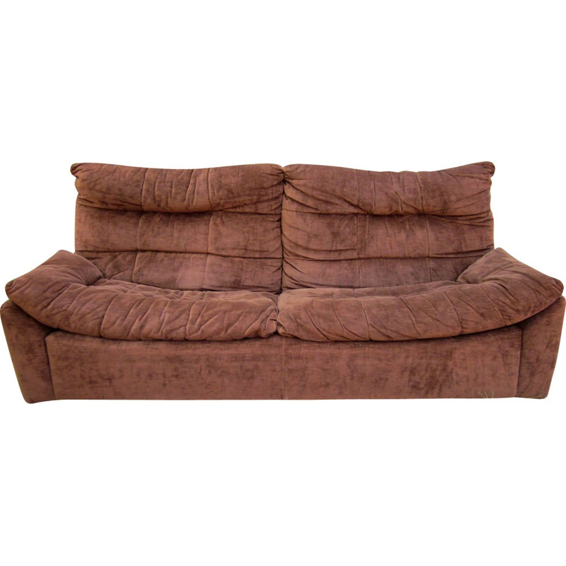 Set of Ligne Roset sofa and armchair in brown velvet - 1970s