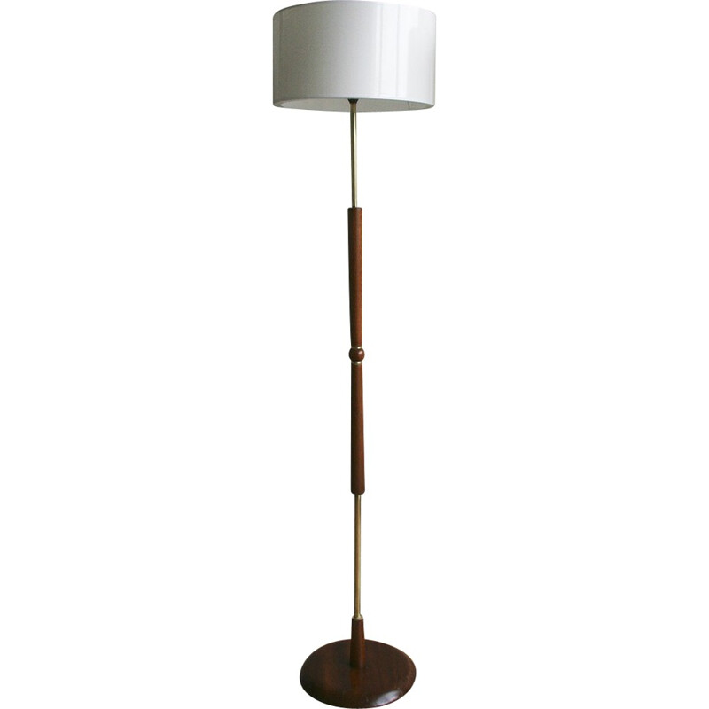 Floor lamp in teak and brass with a new lampshade - 1960s