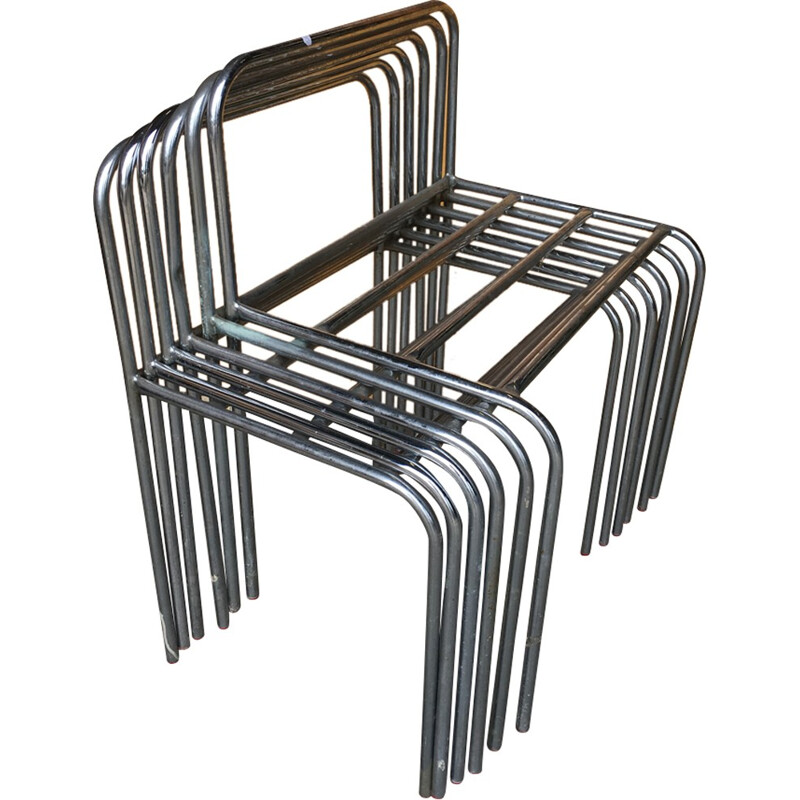 Set of 6 stackable metal chairs - 1970s