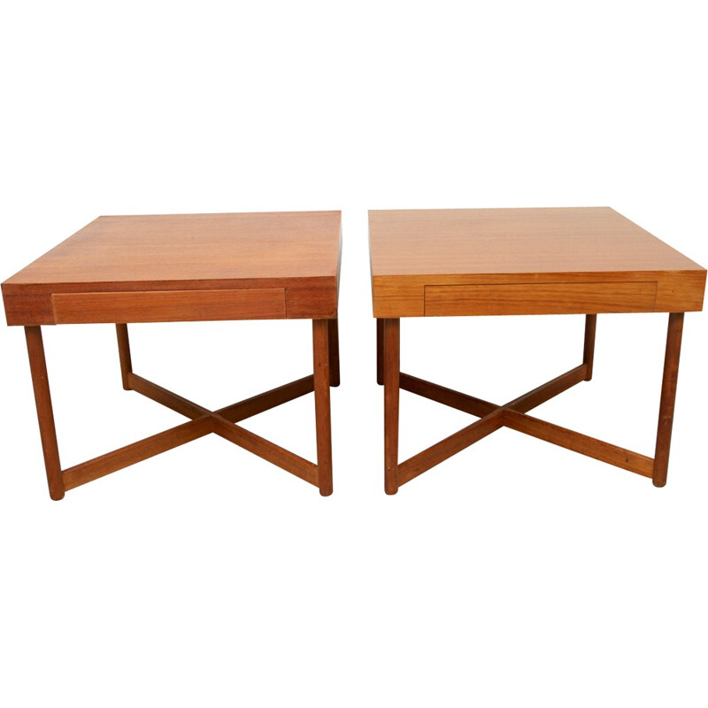 Pair of teak coffee tables with drawers - 1960s