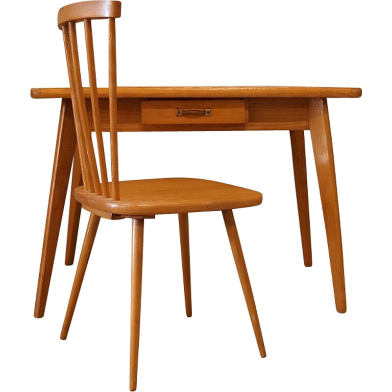 Wooden desk and kid's chair - 1950s