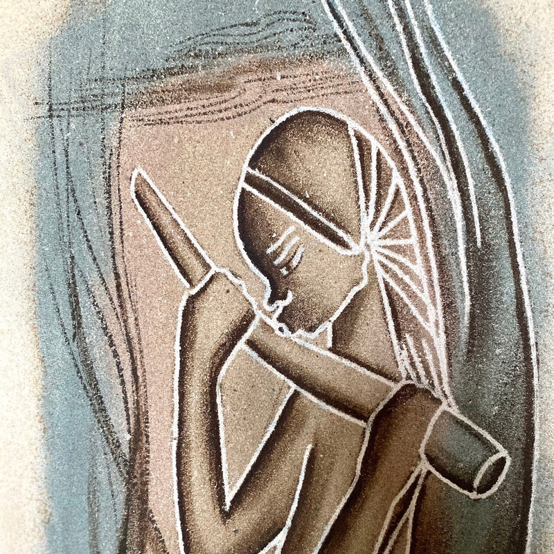 Acrilico vintage su tela Arte africana di Ny'Bandoki, anni '50