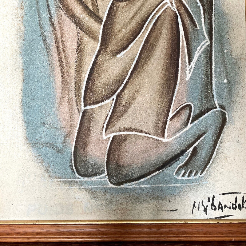 Vintage acrílico sobre tela Arte Africana por Ny'Bandoki, 1950s