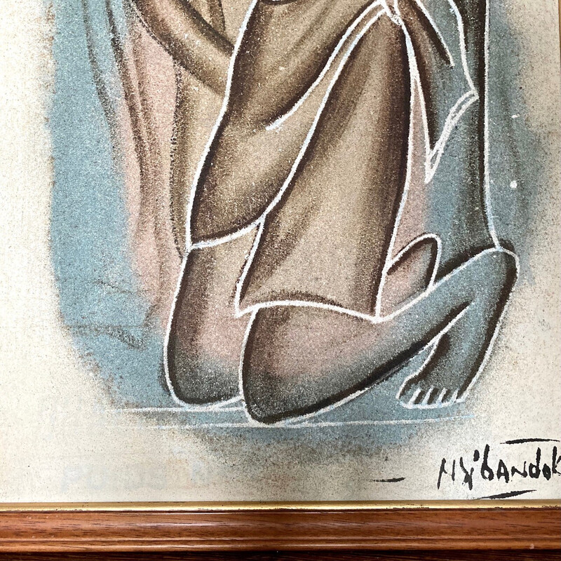 Vintage acrylic on canvas African Art by Ny'Bandoki, 1950s