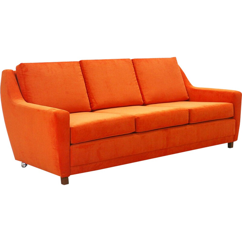 3-seater lounge bright orange sofa - 1970s