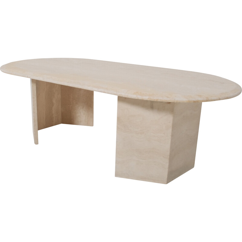 Vintage oval travertine coffee table, 1970