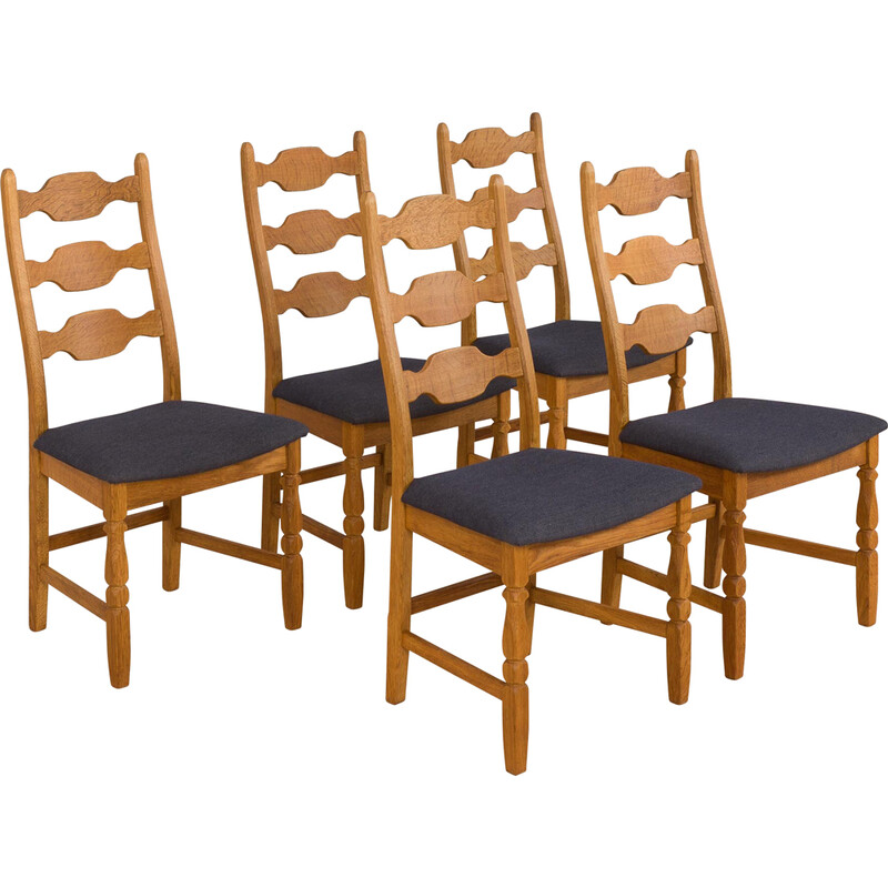 Satz von 5 alten dänischen Eichenholz-Esszimmerstühlen von H. Kjærnulf für Eg Kvalitetsmöbel, 1960er Jahre