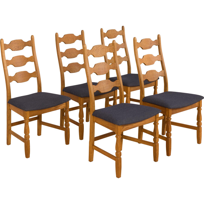 Set of 5 vintage Danish oakwood dining chairs by H. Kjærnulf for Eg Kvalitetsmöbel, 1960s