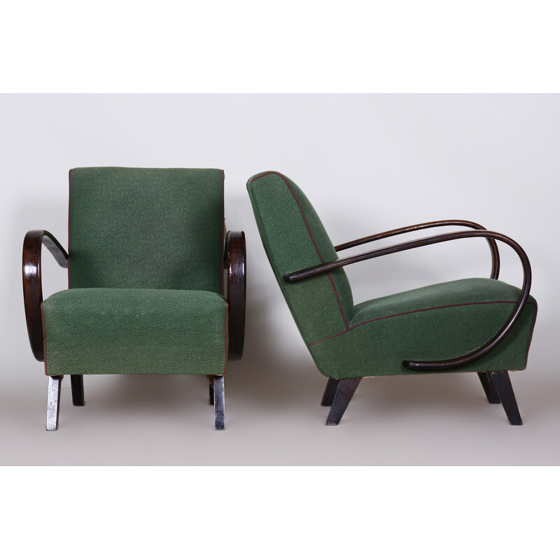 Paire de fauteuils Art Déco tchèque vintage en hêtre vert par Jindrich Halabala pour Up Zavody, 1930