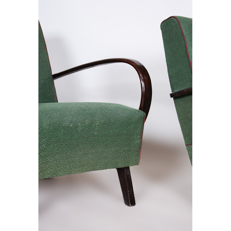 Pair of vintage green Czech Art Deco beechwood armchairs by Jindrich Halabala for Up Zavody, 1930s