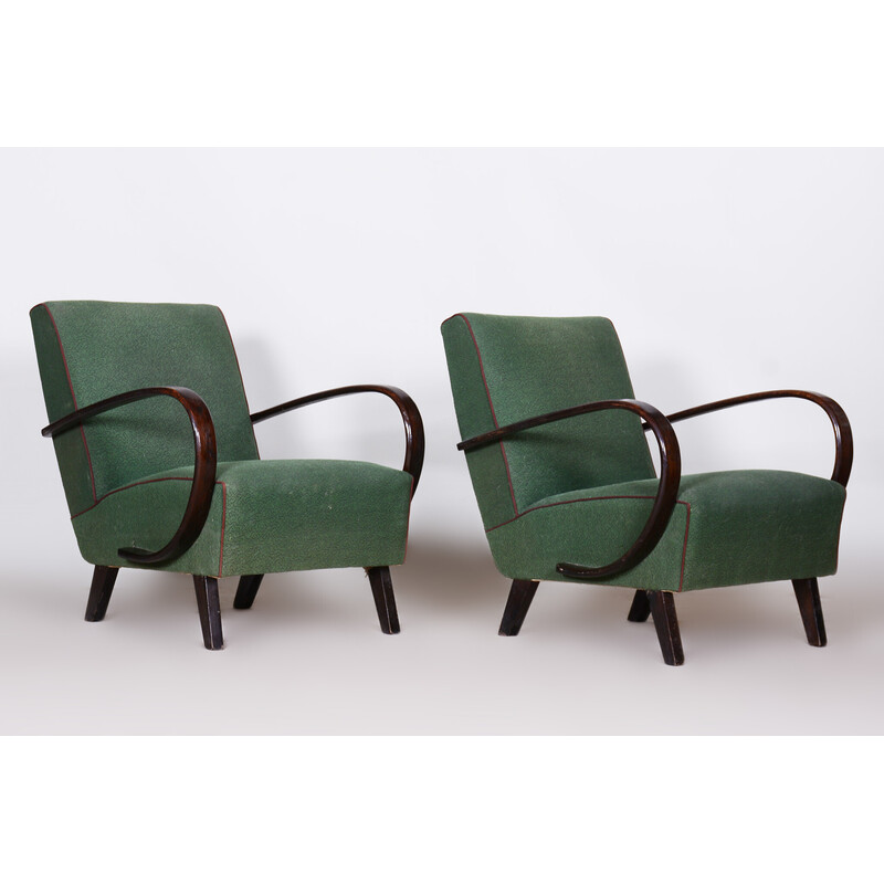 Paire de fauteuils Art Déco tchèque vintage en hêtre vert par Jindrich Halabala pour Up Zavody, 1930