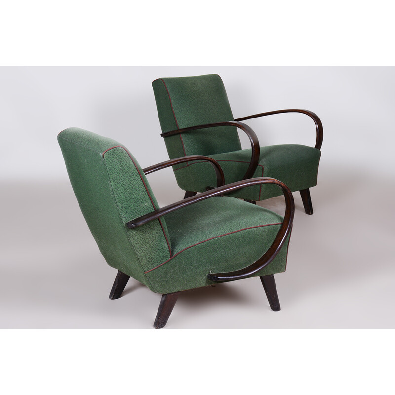 Paire de fauteuils Art Déco tchèque vintage en hêtre vert par Jindrich Halabala pour Up Zavody, 1930