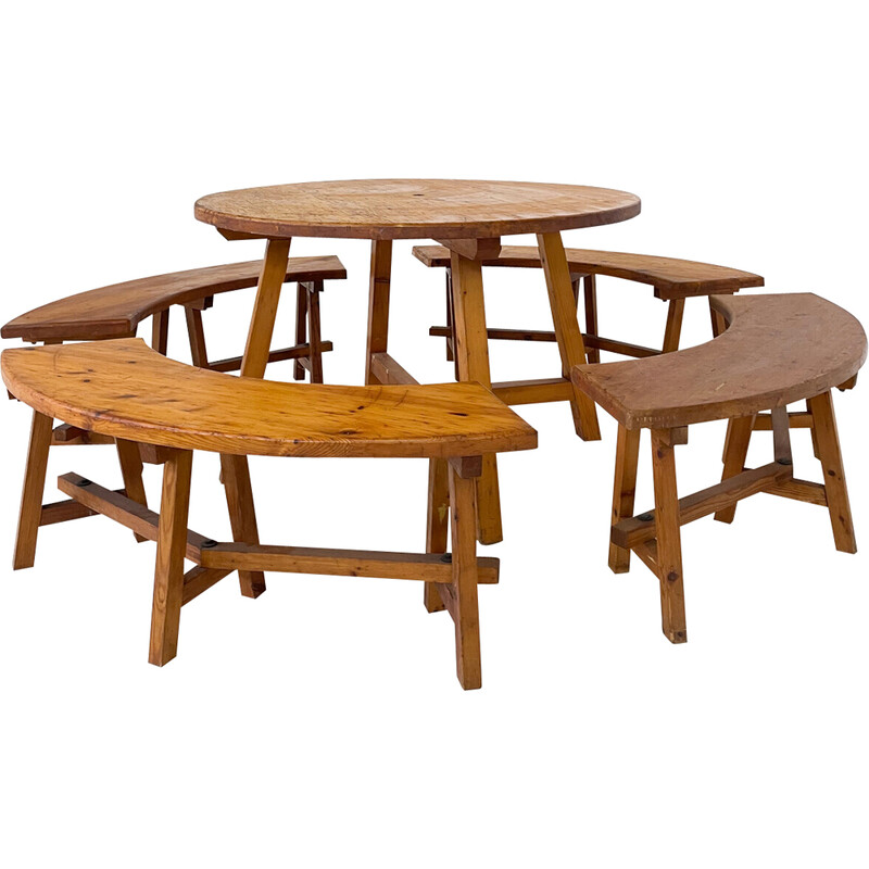 Mid-century Brutalist dining set in fir wood, 1950s