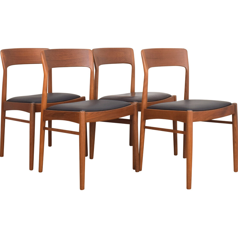 Set di 4 sedie da pranzo danese vintage in teak e pelle di Henning Kjærnulf per Korup Stolefabrik, 1960