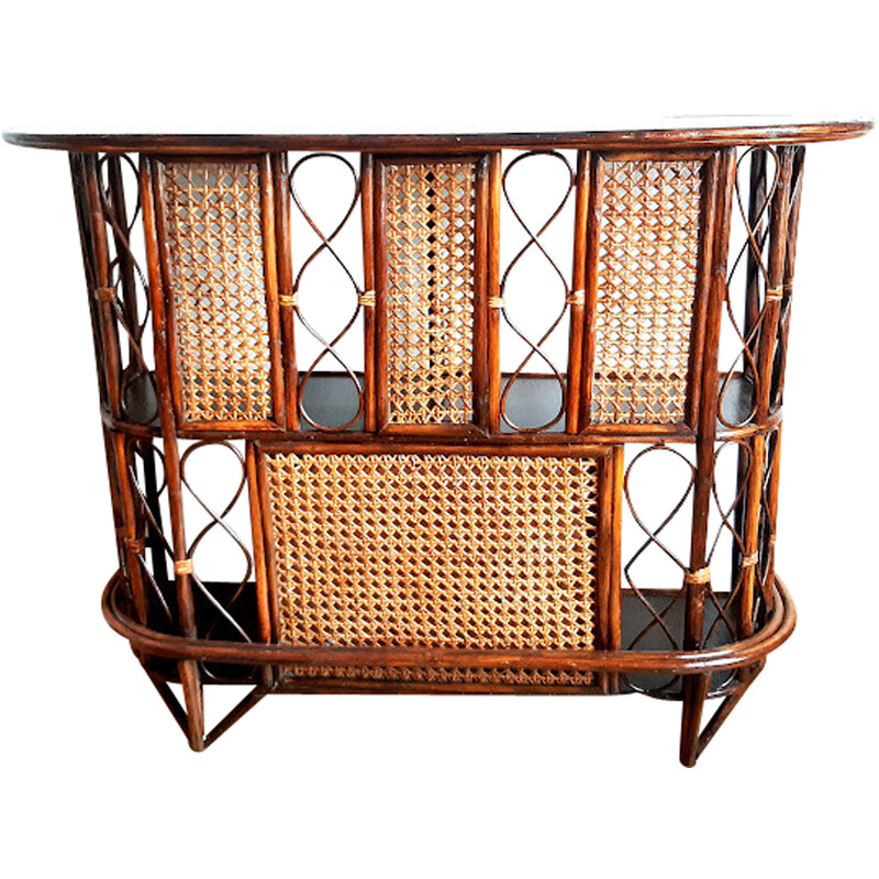 Vintage bar in rattan and cane, 1960