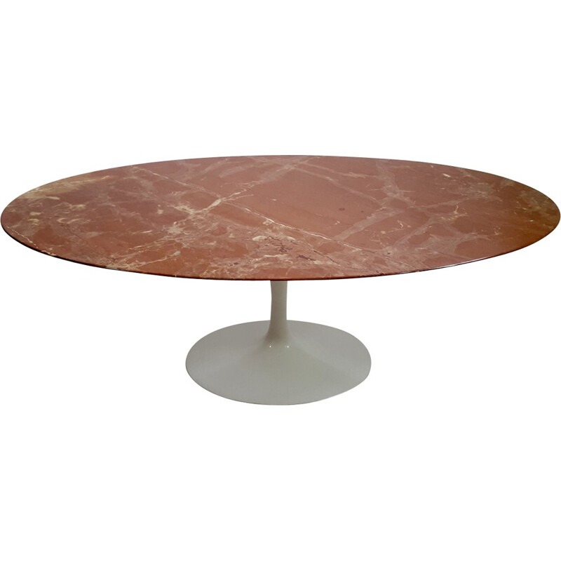 Oval dining table in red marble by Eero Saarinen for Knoll- 1970s