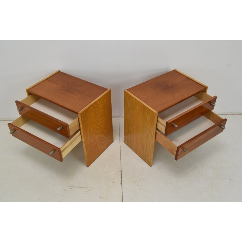 Pair of mid-century wood and metal night stands, Czechoslovakia 1970s