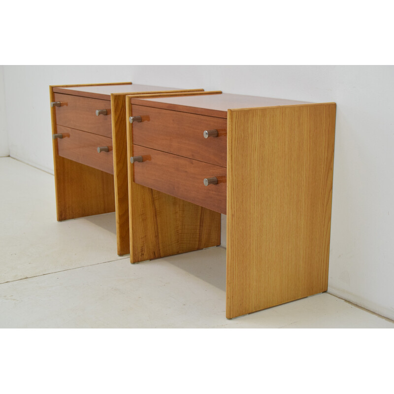 Pair of mid-century wood and metal night stands, Czechoslovakia 1970s