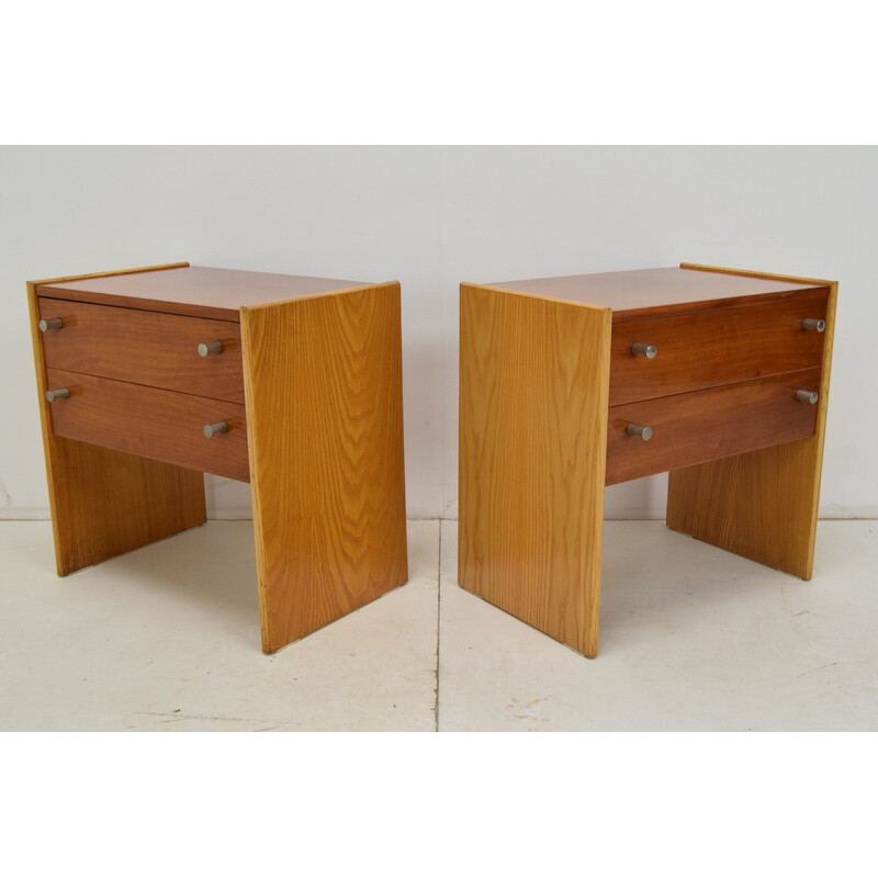 Pair of mid-century wood and metal night stands, Czechoslovakia 1970s