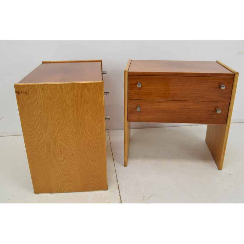 Pair of mid-century wood and metal night stands, Czechoslovakia 1970s