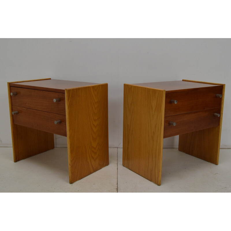 Pair of mid-century wood and metal night stands, Czechoslovakia 1970s