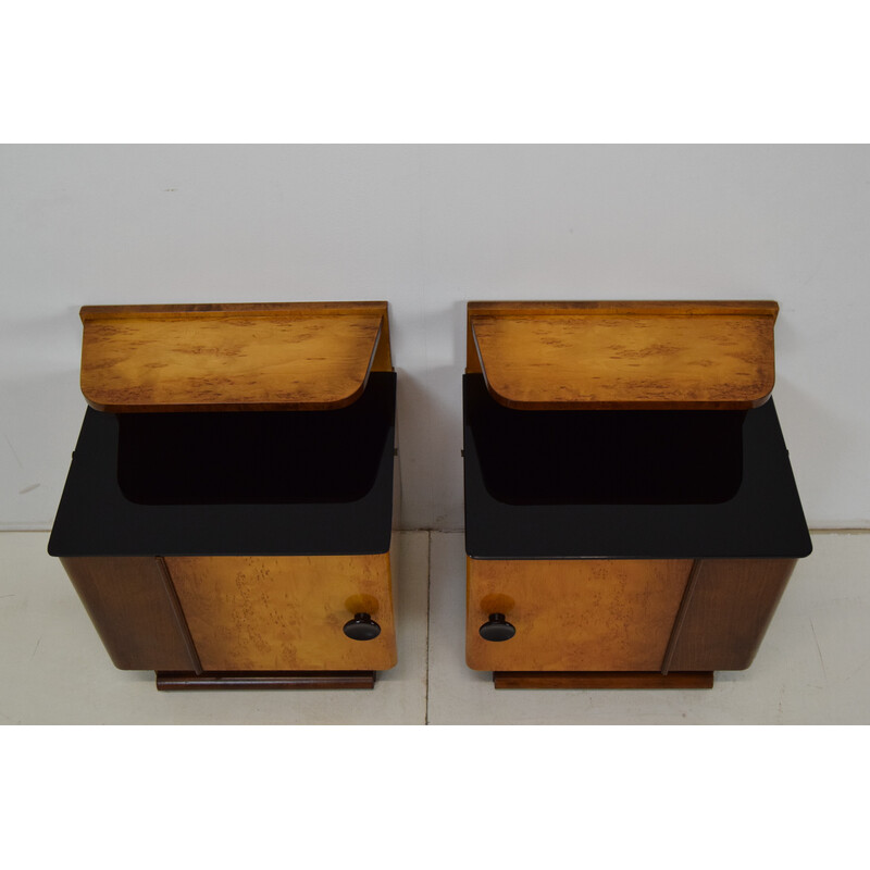 Pair of mid-century wood and glass night stands, Czechoslovakia 1950s